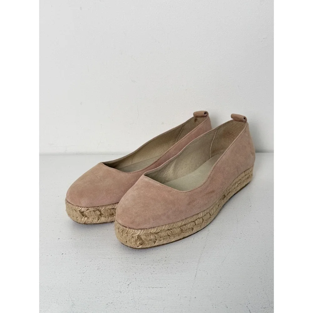 Reformation Tan Suede Espadrille Platform Flats Size 37 Made in Spain ballet